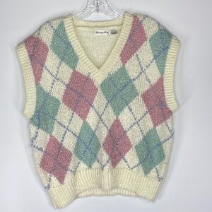 Vintage Carriage Court Pastel Sweater Vest Pink Green White Size Large Korea